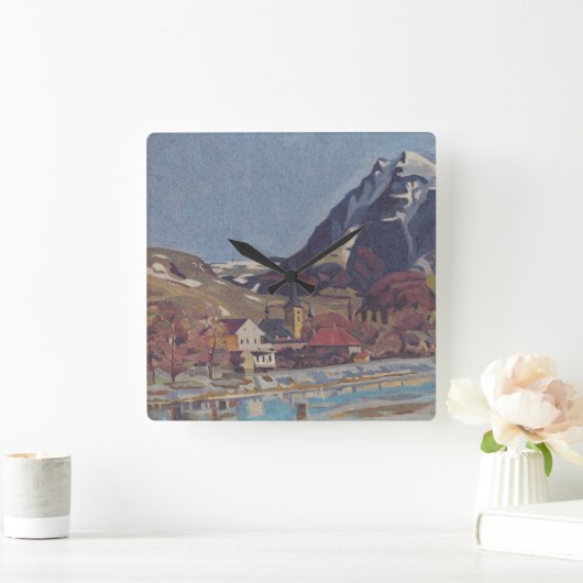 Aussicht auf Dolný Kubín von Arnold Peter Weisz Quadratische Wanduhr (Zuhause)