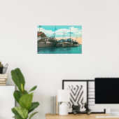 Aussicht auf drei Torpedo-Bootzerstörer im Dock Poster (Heimbüro)