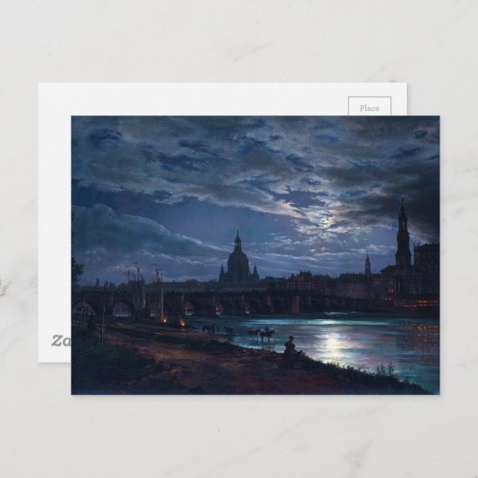 Aussicht auf Dresden durch Mondlicht von Johan C D Postkarte (Vorne/Hinten)