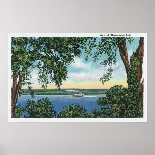 Aussicht auf ein Dampfschiff am See Poster (Vorne)