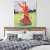 Aussicht auf eine Frau im Roten Golfing Leinwanddruck (Insitu (Schlafzimmer))