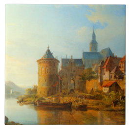 Aussicht auf eine holländische Stadt am Rhein Fliese