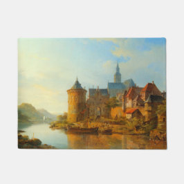 Aussicht auf eine holländische Stadt am Rhein Fußmatte