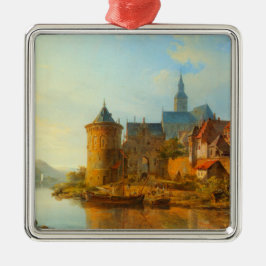 Aussicht auf eine holländische Stadt am Rhein Ornament Aus Metall