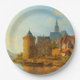 Aussicht auf eine holländische Stadt am Rhein Pappteller