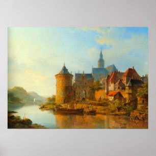 Aussicht auf eine holländische Stadt am Rhein Poster