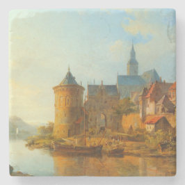 Aussicht auf eine holländische Stadt am Rhein Steinuntersetzer