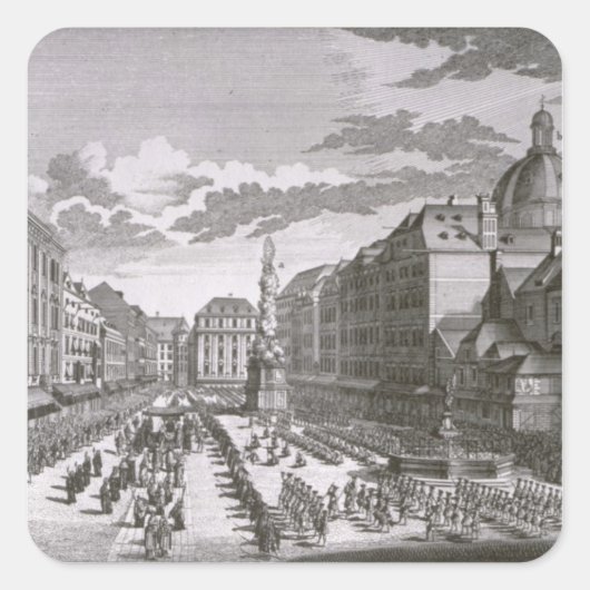 Aussicht auf eine Prozession im Graben Quadratischer Aufkleber (Vorderseite)