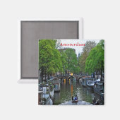 Aussicht auf einen der Amsterdamer Kanäle. Magnet (Vorderseite/Rückseite)