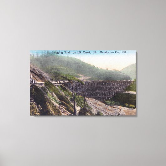 Aussicht auf einen Logging-Zug über die Elk-Creek- Leinwanddruck (Vorderseite)