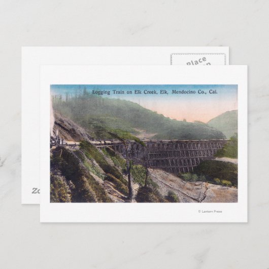 Aussicht auf einen Logging-Zug über die Elk-Creek- Postkarte (Vorne/Hinten)