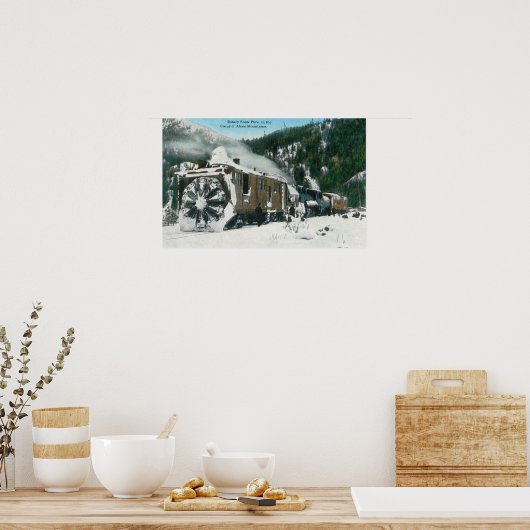 Aussicht auf einen Rotary-Schneepflug in den Berge Poster (Küche)