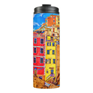 Aussicht auf farbenfrohe Häuser in Cinque Terre, I Thermosbecher