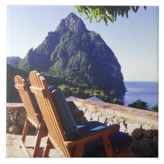 Aussicht auf Gros Piton vom Stonefield Anwesen Vil Fliese (Vorderseite)