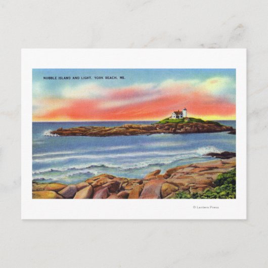 Aussicht auf Nubble Island und das Leuchtturm Postkarte (Vorderseite)