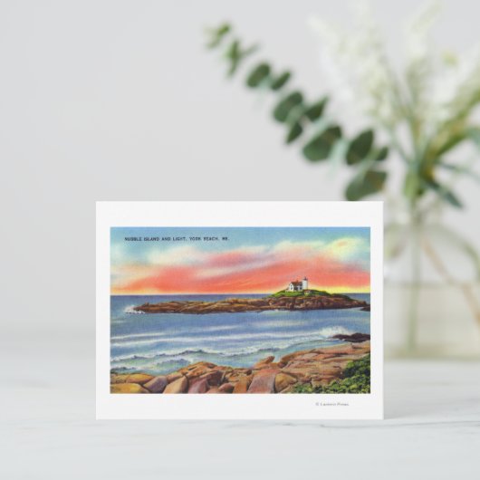 Aussicht auf Nubble Island und das Leuchtturm Postkarte (Stehend Vorderseite)