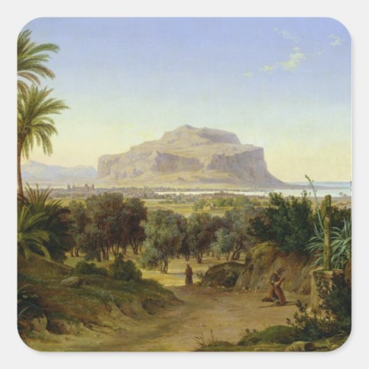 Aussicht auf Palermo mit dem Pellegrino Quadratischer Aufkleber (Vorderseite)