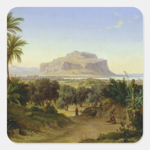 Aussicht auf Palermo mit dem Pellegrino Quadratischer Aufkleber