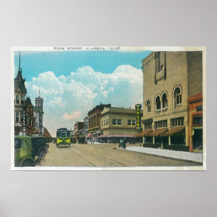 Aussicht auf Park Street, Street CarAlameda, CA Poster