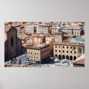 Aussicht auf Piazza Maggiore Platz und San Petr Poster