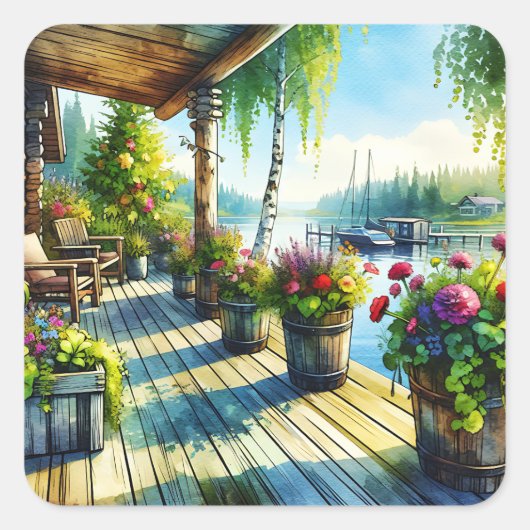 Aussicht auf See | Blick auf die Bucht Quadratischer Aufkleber (Vorderseite)