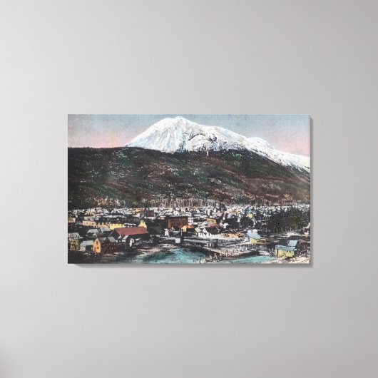 Aussicht auf Stadt und Berg DeweySkagway, AK Leinwanddruck (Vorderseite)