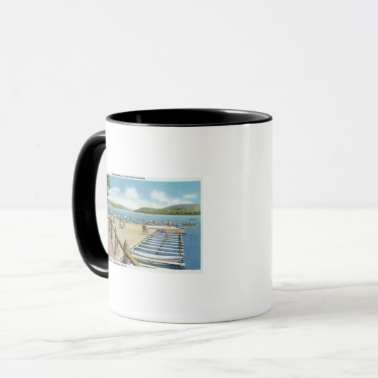 Aussicht auf Strand und Pier von Scaroon Manor Tasse (Vorderseite Links)