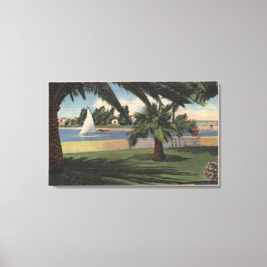 Aussicht von Collins Island, Segelboot auf Wasser Leinwanddruck (Vorderseite)