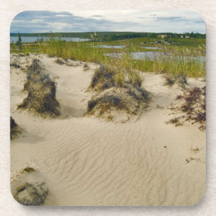 Aussicht von einem sandigen Hügel auf Seen und H Untersetzer