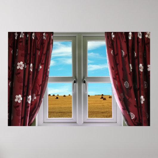 Aussicht von Fenster auf Bauernhöfe Poster (Vorne)
