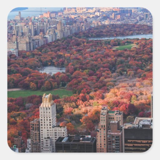 Aussicht von oben: Herbst im Central Park 01 Quadratischer Aufkleber (Vorderseite)