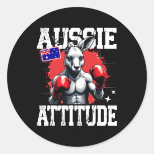 Aussie Attitude Funny Kangaroo Boxing Australia Bo Runder Aufkleber