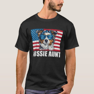 Aussie Aunt Australian Shepherd Lover US Flag 4. T-Shirt