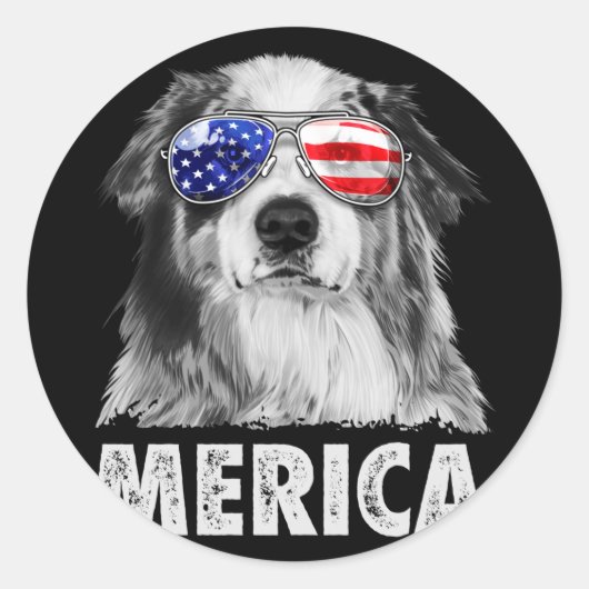 Aussie Australian Shepherd 4. Juli Merica Runder Aufkleber (Vorderseite)