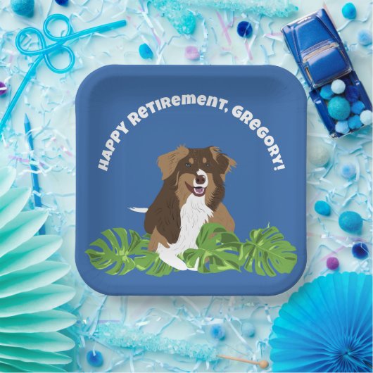 Aussie Australian Shepherd Dog Tropical Blätter Pappteller (Party)