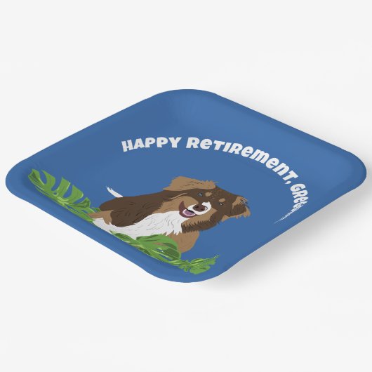 Aussie Australian Shepherd Dog Tropical Leaves Pappteller (Gewinkelt)