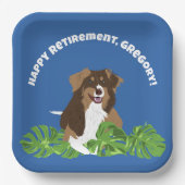 Aussie Australian Shepherd Dog Tropical Leaves Pappteller (Vorderseite)