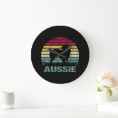 Aussie Australian Shepherd Retro Silhouette Große Wanduhr (Zuhause)