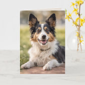 Aussie Birthday Hund mit Lächeln Karte (Gelbe Blume)