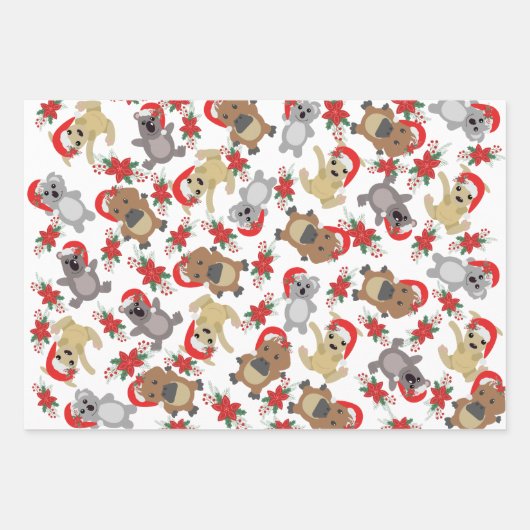 Aussie Christmas Animal Wrapping Paper Set Geschenkpapier Set (Vorderseite)