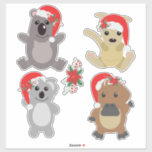 Aussie Christmas Animals Sticker<br><div class="desc">Diese so niedlichen Tiere aus Aussie sind hier, um Ihre Weihnachten aufzuheitern. In Australien ist Weihnachten froh und hell und gewöhnlich heiß! Diese wunderschönen Tiere aus Aussie wissen sicher, wie man Party macht, wie es Sommer ist. Es gibt eine Wombat, ein Kangaroo, einen Koala und einen Platypus. Diese süßen Aufkleber...</div>