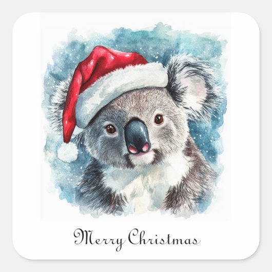 Aussie Christmas Cheer, Koala Bear Brauch Quadratischer Aufkleber (Vorderseite)