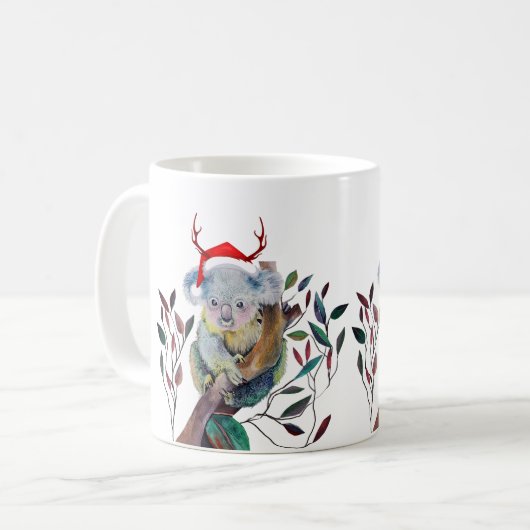 Aussie Christmas Koala Gum Tree Weihnachtsmannmütz Kaffeetasse (Vorderseite Links)