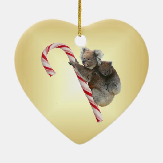 Aussie Christmas Koalas on Candy Cane Keramik Ornament (Hinten)