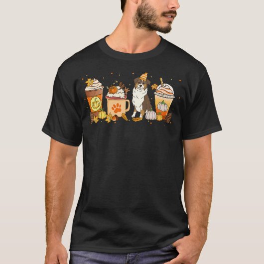 Aussie Coffee Pumpkin Spice Dog Lovers Fall Thanks T-Shirt (Vorderseite)