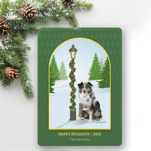 Aussie Dog Christmas Snow Lamp Post Feiertagskarte