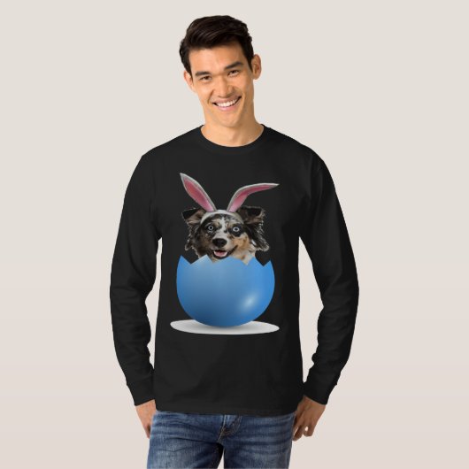 Aussie Dog  Easter Bunny Egg Hunt Australian Sheph T-Shirt (Vorne ganz)
