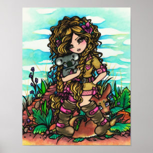 Aussie Girl Koala Kangaroo Kunst, Dichtung und Mus Poster