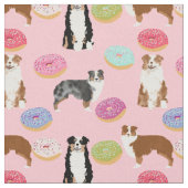 Aussie Hunde und Donuts pink Stoff (Nahaufnahme)