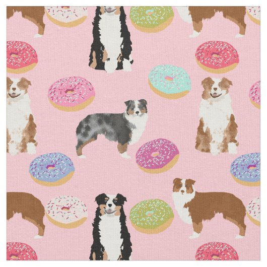 Aussie Hunde und Donuts pink Stoff (Nahaufnahme)